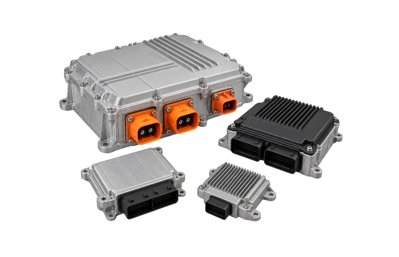 BMS and VCU bench programming setup with automotive control module and diagnostic equipment