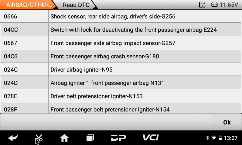 Additional SRS component and crash sensor fault information