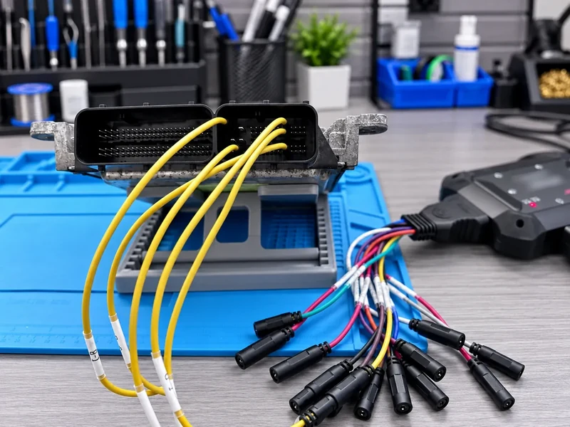 Mercedes Delphi CRD3.xx ECU connector and bench harness setup at SG-Tronic Motorsport