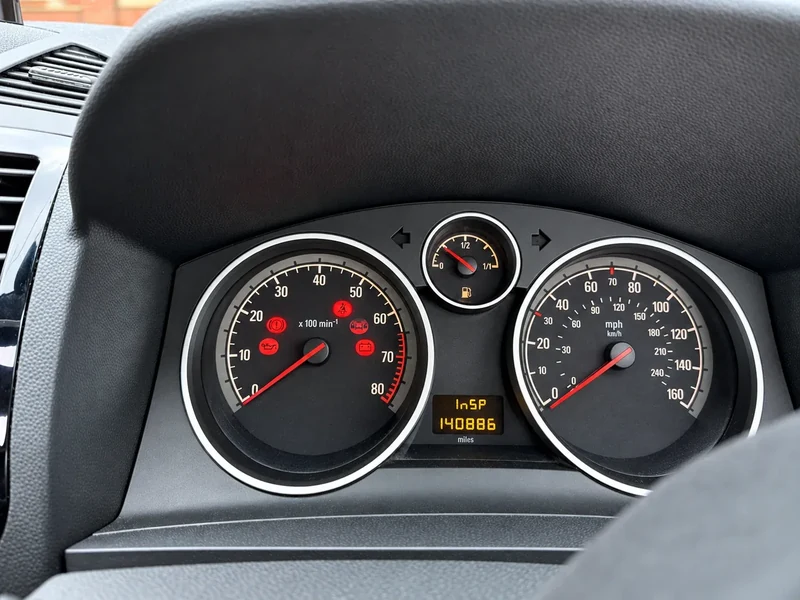 Vauxhall instrument cluster showing dashboard warning lights during diagnostic inspection