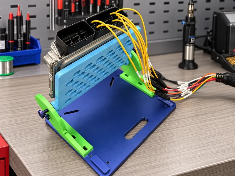 VW Caddy ECU connected on a professional bench setup
